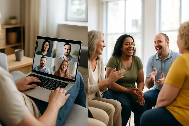 Person joining an online support session from a quiet home space