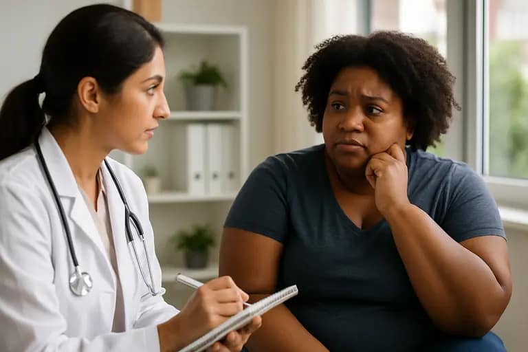 A coach and patient seated together in a calm wellness office