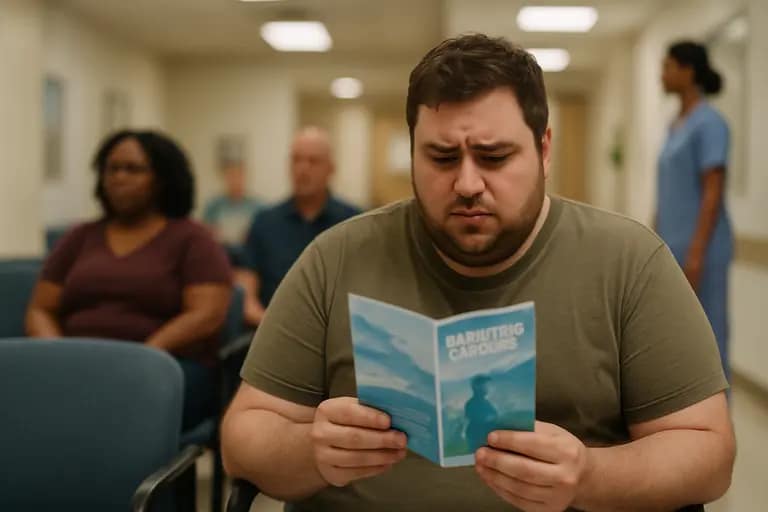 Adult patient writing questions in a notebook before a clinic appointment