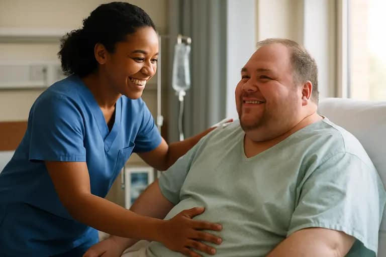 Nurse checking recovery milestones with a patient after surgery