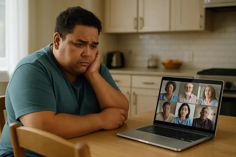 Clinician reviewing recovery notes while speaking with a patient online