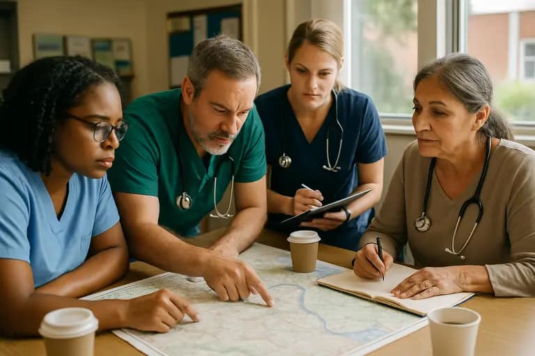 Community members discussing a map at a planning table