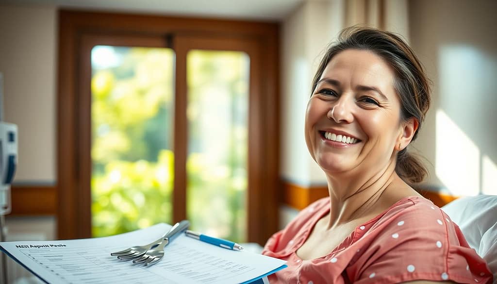 A well-lit hospital room, filled with natural light, showcases a patient smiling confidently. In the foreground, a medical chart and a pair of surgical gloves symbolize the success of their bariatric revision procedure. The middle ground features a window overlooking a lush, verdant landscape, conveying a sense of wellness and rejuvenation. The background is softly blurred, allowing the patient's uplifted expression to take center stage. The overall atmosphere is one of hope, positivity, and the triumphant outcome of the bariatric revision surgery. A well-lit hospital room, filled with natural light, showcases a patient smiling confidently. In the foreground, a medical chart and a pair of surgical gloves symbolize the success of their bariatric revision procedure. The middle ground features a window overlooking a lush, verdant landscape, conveying a sense of wellness and rejuvenation. The background is softly blurred, allowing the patient's uplifted expression to take center stage. The overall atmosphere is one of hope, positivity, and the triumphant outcome of the bariatric revision surgery.