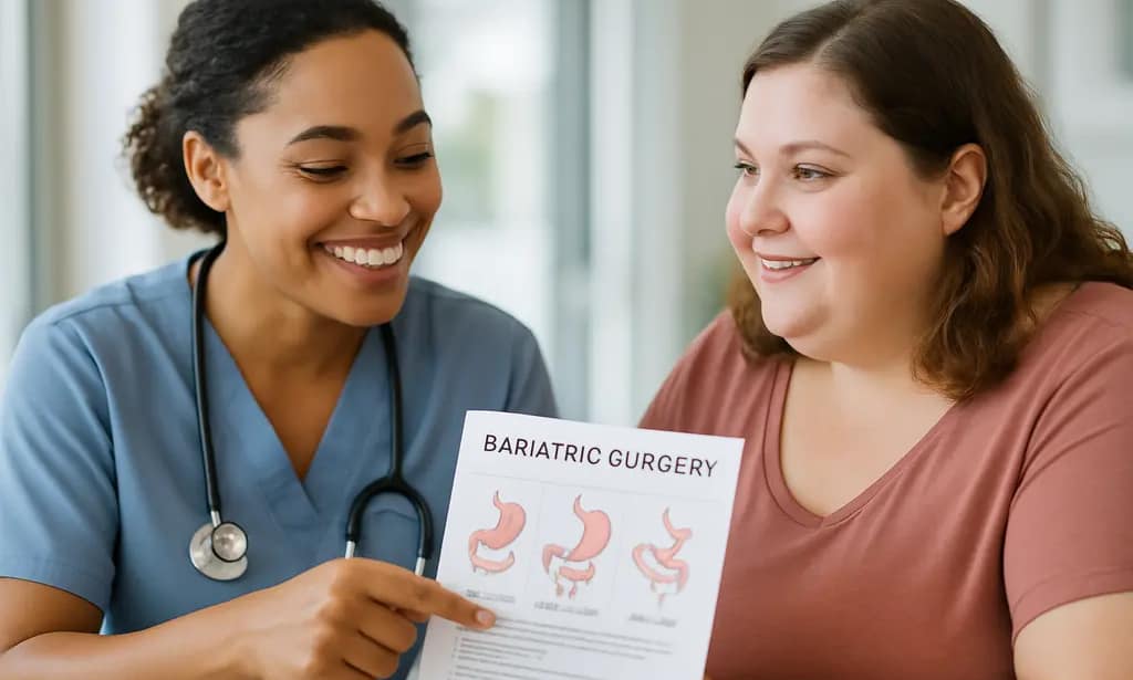 Bariatric Coverage paperwork beside a calculator and insurance card on a desk