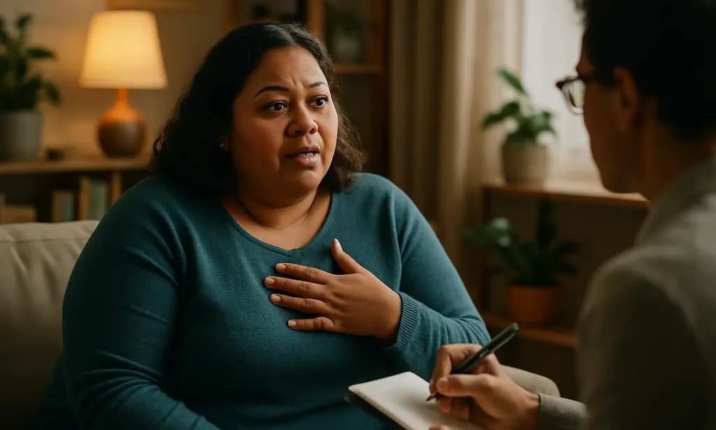 Patient discussing psychological care needs with a bariatric recovery clinician