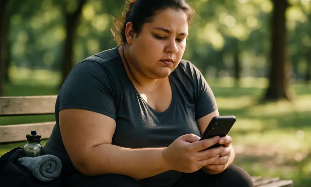 Post-bariatric mental health discussion with a clinician in a calm exam room