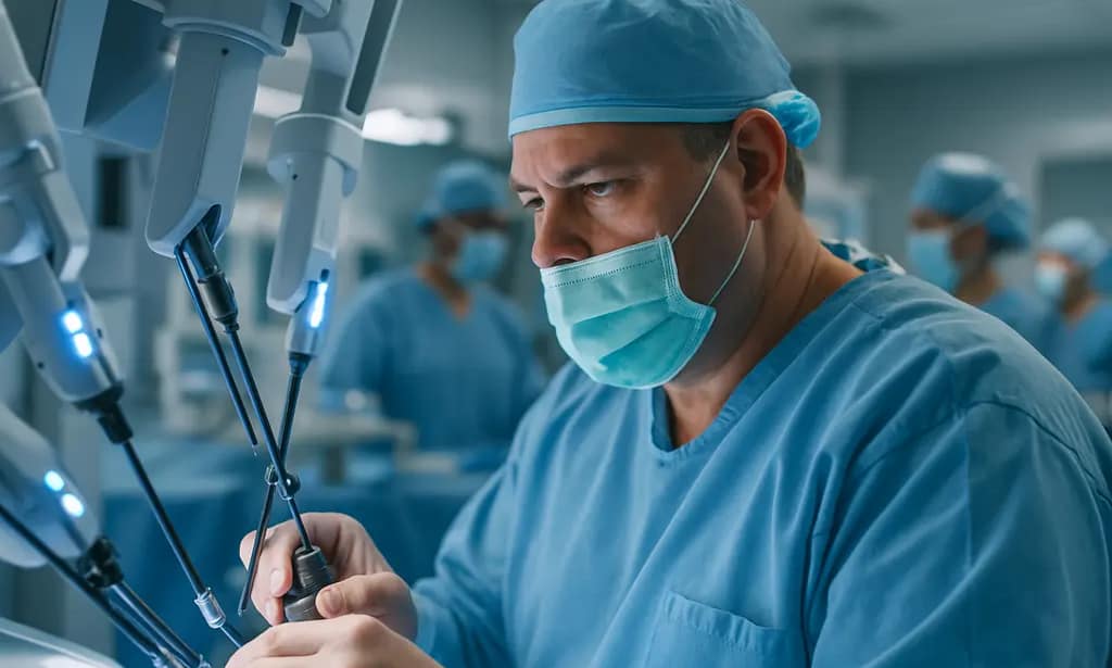 Clinician discussing robotic gastric bypass options with a patient in a consultation room