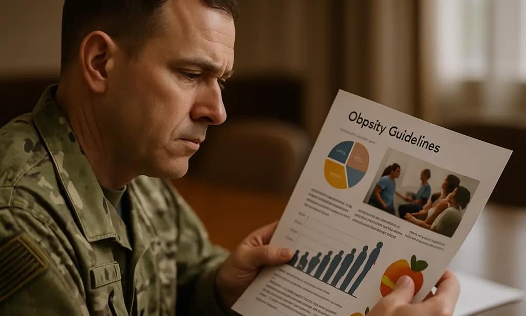 VA DoD Obesity Guidelines notes beside a clinic intake form