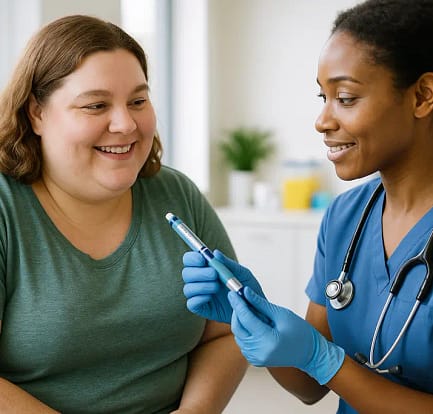 Patient reviewing GLP-1 Injections information with a healthcare professional
