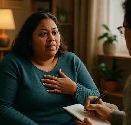 Patient discussing psychological care needs with a bariatric recovery clinician