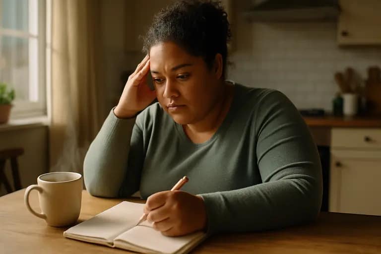 Patient writing health history notes before a bariatric evaluation appointment